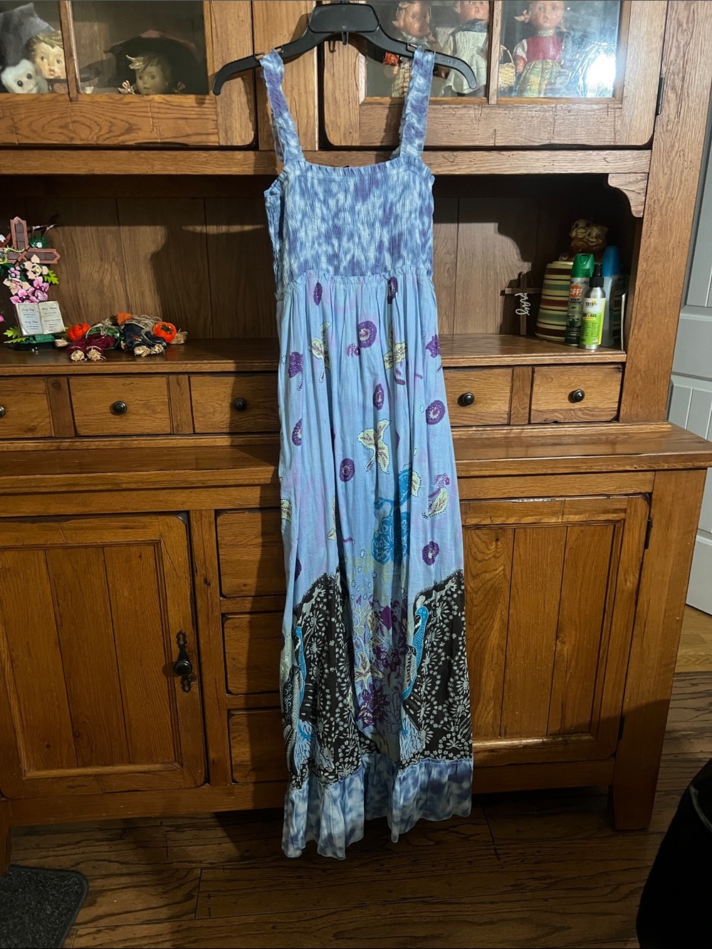 Jasmine Light Blue Floral Paisley Maxi Dress with Purple Accents